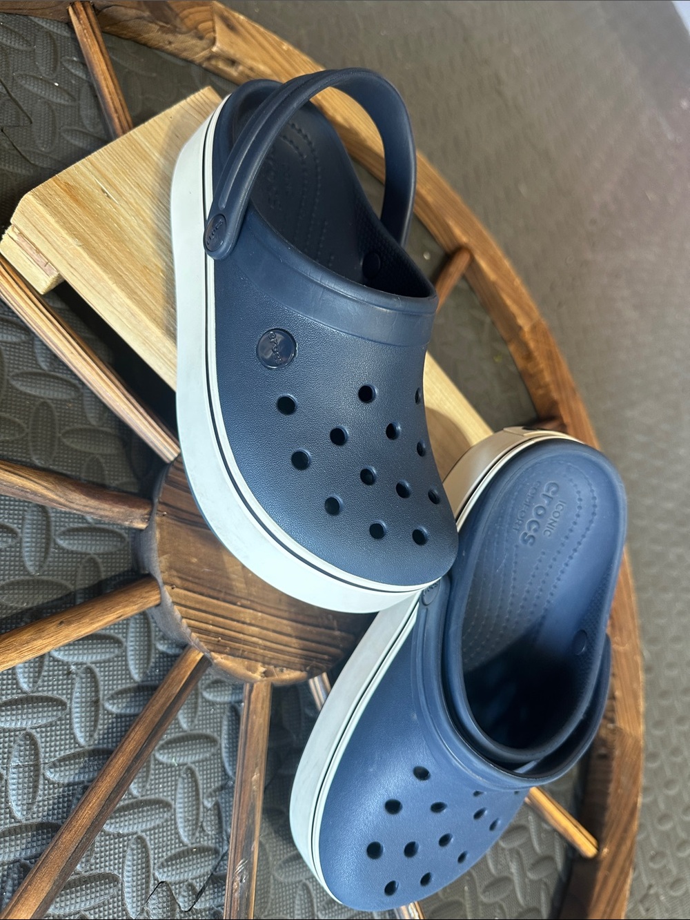 CROCS Men’s Navy Blue Slip-On Clog with White Sole